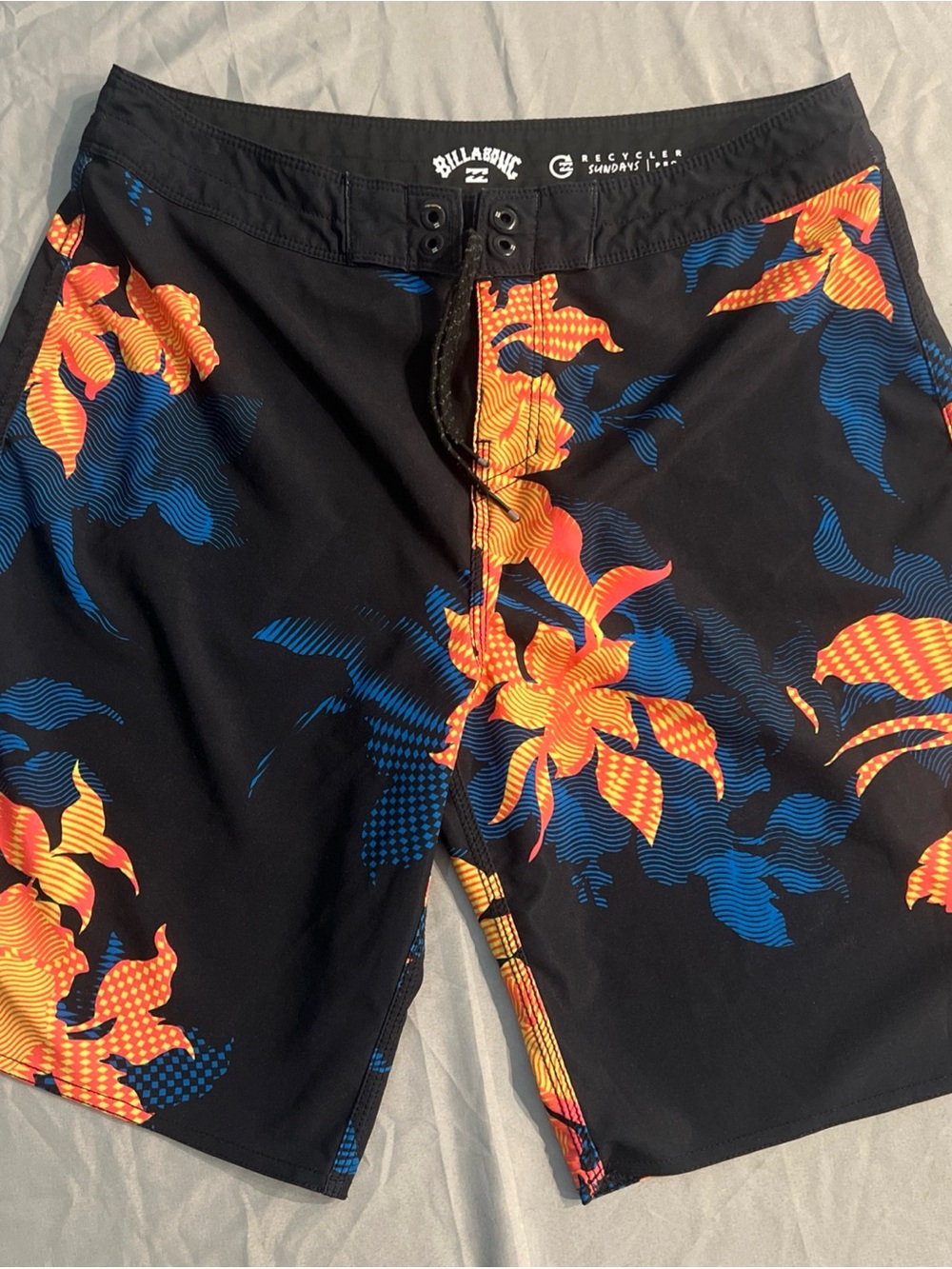 Billabong Men's 30 Sundays Pro black Blue Board Shorts Hawaiian neon surfer y2k